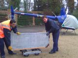 Moving a 4 CWT weight snooker table slate
(We could have done with the helicopter!): Click Here To View Larger Image